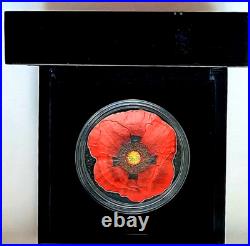 2017 Cook Islands 1 oz Silver $5 Remembrance Poppy Shape Colorized Coin