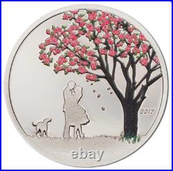 2017 Cook Islands Cherry Blossoms Snowglobe $1 Silver Coin 1/10oz Prooflike