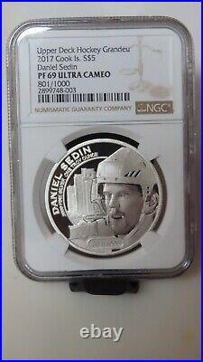 2017 Cook Islands Daniel Sedin Upper Deck. 9999 coin NGC Proof PR69 NHL Hockey