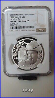 2017 Cook Islands Daniel Sedin Upper Deck. 9999 coin NGC Proof PR69 NHL Hockey