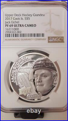 2017 Cook Islands Jack Eichel Upper Deck 1oz. 9999 AG NGC Proof PR69 NHL Hockey