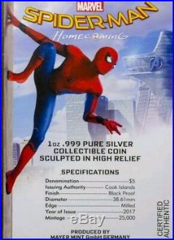2017 Cook Islands SpiderMan Homecoming 1oz. 999 Silver Coin PCGS PR70DCAM FD