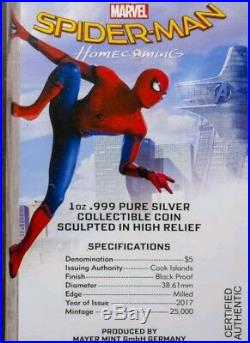 2017 Cook Islands SpiderMan Homecoming 1oz Proof Silver Coin PCGS PR69 DCAM FD