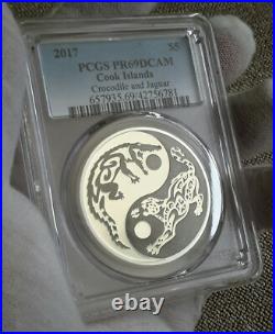 2017 Cook islands $5 Crocodile Jaguar Predator Prey PCGS PR 69 Prf Silver Coin