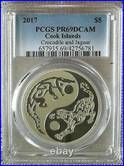 2017 Cook islands Predator-Prey Crocodile/Jaguar Silver Proof Coin PCGS PR 69DCA