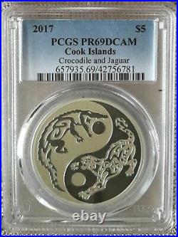 2017 Cook islands Predator-Prey Crocodile/Jaguar Silver Proof Coin PCGS PR 69