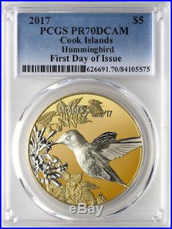 2017 HUMMINGBIRD $5 Cook Islands SILVER Coin PCGS PR70DCAM First Day Issue