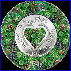2017 MURRINE MILLEFIORI Glass Art Venetian Murano Silver Coin Cook Islands $5