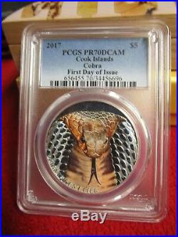 2017 cook islands cobra snake king 1 oz. 999 Silver Coin PCGS PR PF 70 COABOXOGP
