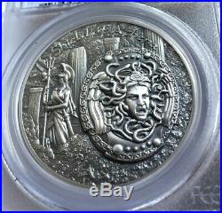2018 $10 Cook Islands Shield of Athena 2oz. 999 Silver HR Coin PCGS MS70 FD