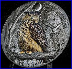 2018 1 Oz Silver Cook Island $5 EAGLE OWL Night Animals Coin
