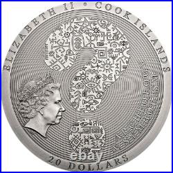 2018 $20 Cook Islands Aztec Calendar Stone 3oz Silver Antiqued Coin