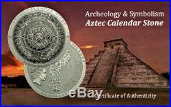 2018 $20 Cook Islands Aztec Calendar Stone 3oz Silver Antiqued Coin PCGS MS70 FD
