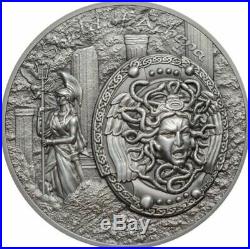 2018 2 Oz Silver $10 SHIELD OF ATHENA Aegis Mythology Ultra High Relief Coins