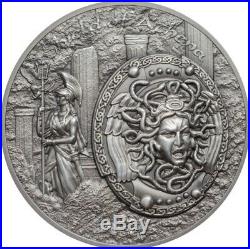 2018 2 Oz Silver $10 SHIELD OF ATHENA Antique Finish PCGS MS70 FDOI Coin