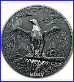2018 $5 Cook Islands Animals BALD EAGLE PCGS MS69 FDOI Antiqued 1 Oz Silver Coin
