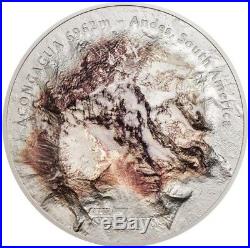 2018 5 Oz Silver Cook Island $25 ACONCAGUA SOUTH AMERICA ANDES, 7 Summits Coin