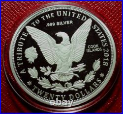 2018 Cook Islands $20 1964 Morgan Dollar Tribute Coin 3 Troy oz. 999 Silver