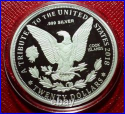 2018 Cook Islands $20 1964 Morgan Dollar Tribute Coin 3 Troy oz. 999 Silver