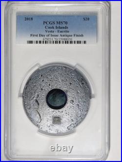 2018 Cook Islands $20 Vesta Eucrite PCGS MS70 Antique Finish 99.9% Silver 3oz