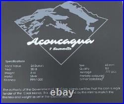 2018 Cook Islands $25 Fine Silver 5oz Aconcagua 7 Summits #30-15