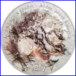 2018 Cook Islands 5 oz 7 Summits S. AAconcagua Colored High Relief Silver Coin