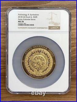 2018 Cook Islands AZTEC CALENDAR Gilded 3 Oz Silver Coin NGC MS70
