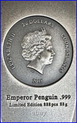 2018 Cook Islands Emperor Penguin 88g. 999 Silver Antique Finish MS69 1 of 888