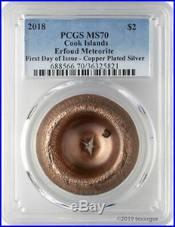 2018 Cook Islands Erfoud Meteorite Copper Plated Silver Coin PCGS MS70 FDOI