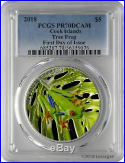 2018 Cook Islands Tree Frog 1 oz Silver Colorized Proof Coin PCGS PR70 DCAM FDI