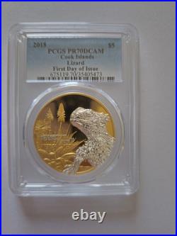 2018 PCGS PR70 DCAM FIRST DAY OF ISSUE! Cook Islands Lizard Gilded Silver Coin 2018 PCGS PR70 DCAM FIRST DAY OF ISSUE! Cook Islands Lizard Gilded Silver Coin