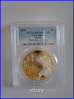 2018 PCGS PR70 DCAM FIRST DAY OF ISSUE! Cook Islands Lizard Gilded Silver Coin 2018 PCGS PR70 DCAM FIRST DAY OF ISSUE! Cook Islands Lizard Gilded Silver Coin
