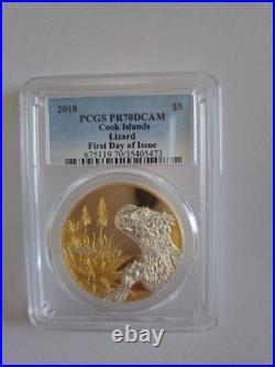 2018 PCGS PR70 DCAM FIRST DAY OF ISSUE! Cook Islands Lizard Gilded Silver Coin 2018 PCGS PR70 DCAM FIRST DAY OF ISSUE! Cook Islands Lizard Gilded Silver Coin