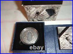 2019 $1 Cook Islands MOON LANDING 1 Oz. 999 Silver Coin with METEORITE & Box COA