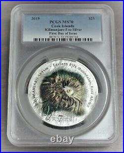 2019 $25 Cook Islands 7 Summit Series Kilimanjaro 5oz Silver Coin MS70-First Day