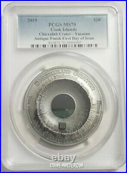 2019 3 Oz Silver $20 Cook Islands CHICXULUB CRATER MS70 First Day Of Issue Coin