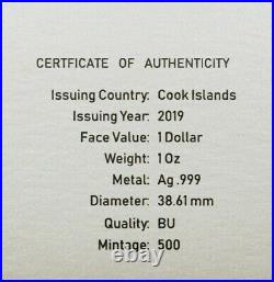 2019 COOK ISLANDS SILVER STARFISH RED COLORIZED 1oz. 999 Silver Coin Box & COA