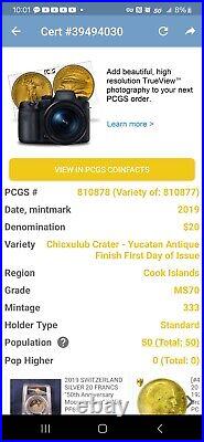 2019 Chicxulub Crater-Yucatan $20 Cook Islands Antique 3oz. 999 Silver PCGS MS70