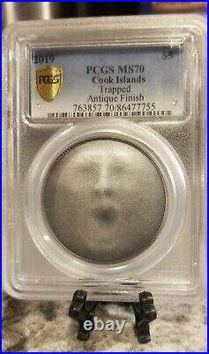 2019 Cook Islands PCGS MS70 Trapped $5 silver coin withbox & COA. POP of 2