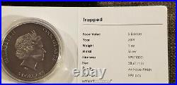 2019 Cook Islands Trapped $5 silver coin withbox & COA