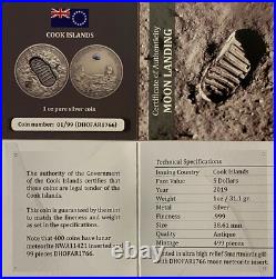 2019 Moon Landing, ONLY 99! Apollo Footprint, Meteorite, 1oz, 5$ Cook Islands
