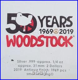 2019 NGC MS 70 COOK ISLAND. 999 Silver $2 WOODSTOCK 50 YEARS GUITAR PICK 1/1969
