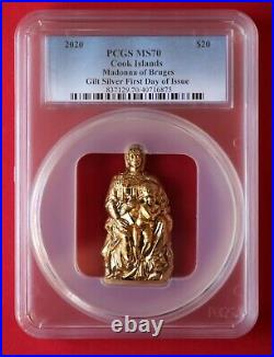 2020 $20 Cook Islands Madonna Of Bruges Gilt Silver PCGS MS70 DCAM FDI, Box/COA