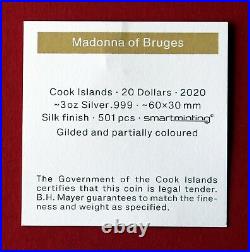 2020 $20 Cook Islands Madonna Of Bruges Gilt Silver PCGS MS70 DCAM FDI, Box/COA