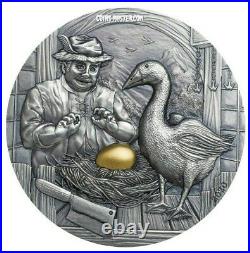 2020 2 Oz Silver $10 Palau GOOSE THAT LAID THE GOLDEN EGG Famous Fables Coin