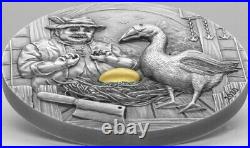2020 2 Oz Silver $10 Palau GOOSE THAT LAID THE GOLDEN EGG Famous Fables Coin