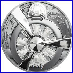 2020 Airplane Propeller Blue Skies 2oz Silver Black Proof Coin