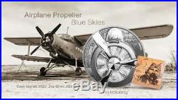2020 Airplane Propeller Blue Skies 2oz Silver Black Proof Coin