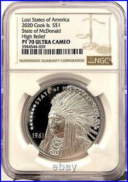 2020 Cook Islands $1 Lost States of America McDonald 1 oz Silver Coin NGC PF 70