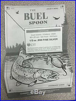 2020 Cook Islands $2 Buel Spoon Fishing Lure 1/2 oz 999 Silver Coin 2,000 Made